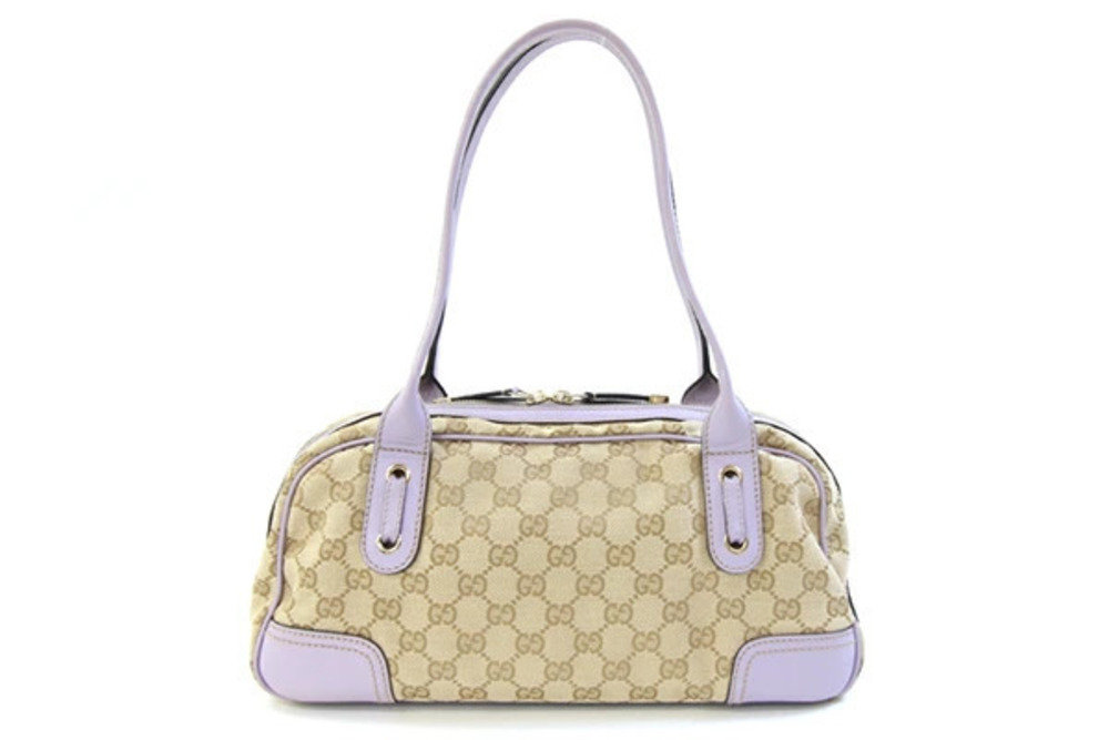 Gucci lavender shoulder canvas Princy strap beige leather handbag GG rion Tan